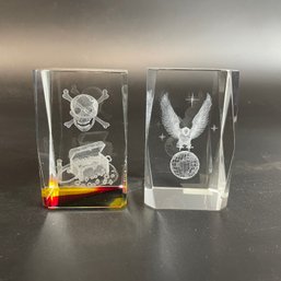Pair Of Holographic Paperweights