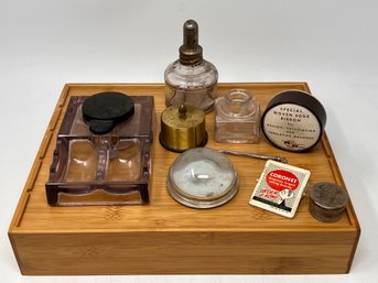 Group Of Office Antiques Inkwells And More