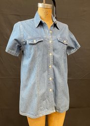 Vintage Dividends Fitted Western Style Short Sleeve Denim Shirt