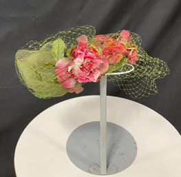 Green And Pink Floral Pill Box Hat W/ Netting