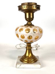 Vintage Brass Fenton Yellow Honeysuckle Opalescent Coin Dot Table Lamp Base