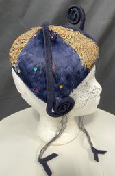 Whimsical Navy Blue Felt And Feather Fascinator