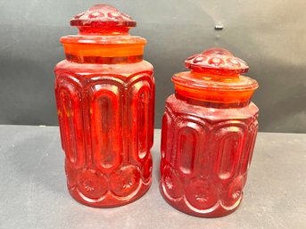 L.E. Smith Stars And Moon Glass Canisters
