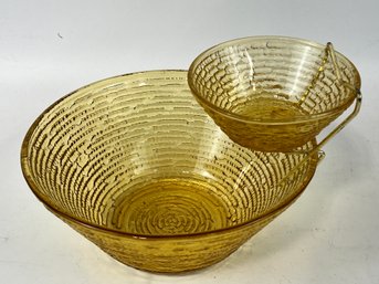 Mid Century Chip And Dip In Amber Glass