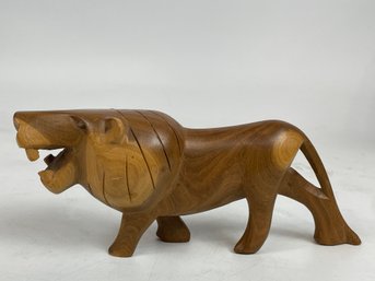 Carved Wooden Teak Lion Figure