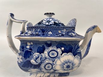 Antique Flow Blue Teapot AS IS