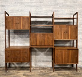 Large Mid Century Modern Freestanding Wall Unit Shelving System
