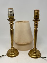 Pair Of Brass Candlestick Lamps