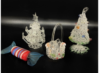 Vintage Spun Glass Figures Lot - Christmas