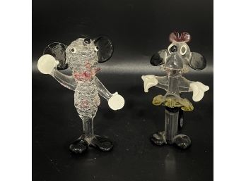 Vintage Spun Glass Figures Lot - Mickey And Minnie