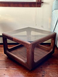 California Modern Smoked Glass Walnut End Table By John Keal For Brown Saltman