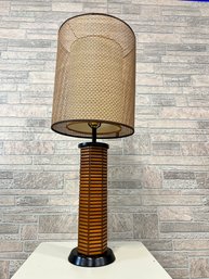 Gruvwood Table Lamp With Original Woven Shade 1960s