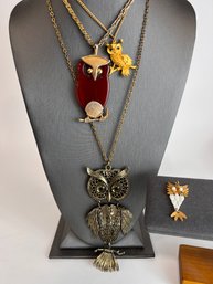 Vintage Costume Jewelry Owl Lot (4)