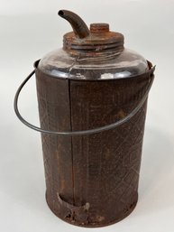 Antique Tin & Glass Kerosene Or Oil Bottle