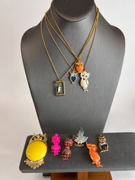 Vintage Costume Jewelry Owl Lot (8)