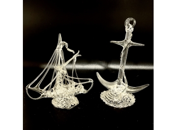 Vintage Spun Glass Figures Lot - Anchor And Ship