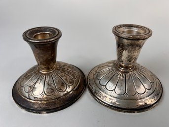 Pair Of Sterling Weighted Candle Holders