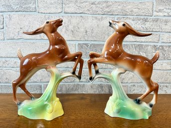 Pair Of Mid Century Ceramic Jumping Deer By Stewart McCulloch
