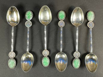 Group Of Sterling Silver & Jade Hong Kong Spoons