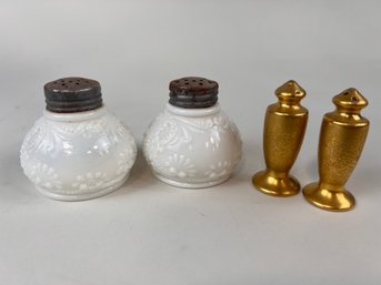 Vintage Salt And Pepper Shakers Antique Milk Glass