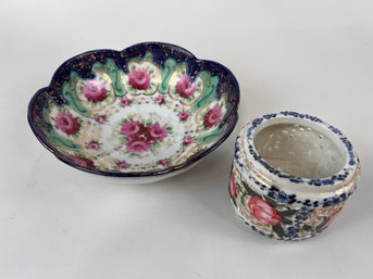 2 Pieces Of Antique Floral China Hand Painted