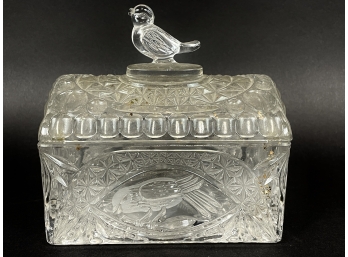 Hofbauer German Etched Lead Crystal Trinket Chest With Bird