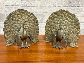 Pair Of Brass Peacock Sculptures