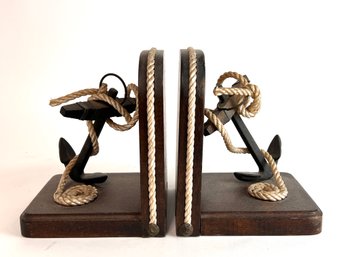 Pair Of Wooden Anchor Bookends