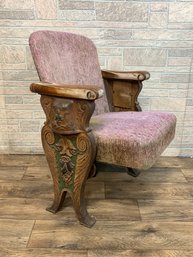 Vintage Theatre Seat With Upholstered Cushion And Cast Iron Ends