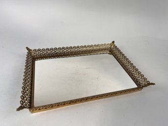 Vintage Brass Mirrored Dresser Tray