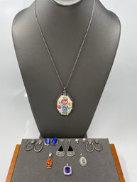 Collection Of Sterling Jewelry And Rosenthal Pendant (9)