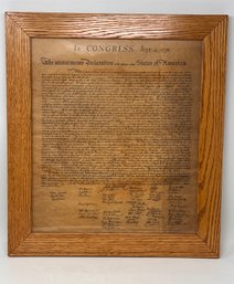 Vintage Oak Framed Declaration Of Independence