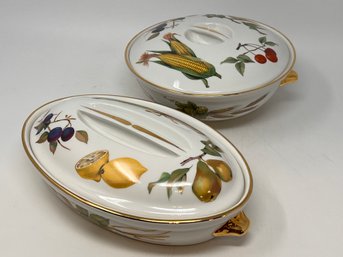 Lot Of Two Covered Baking Dishes By Royal Worcester In Evesham Pattern