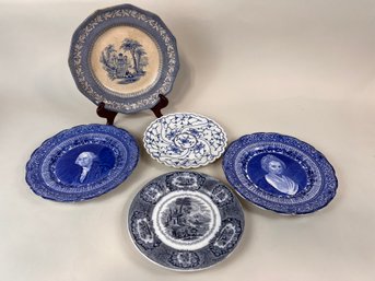 Collection Of Vintage Plates Including Flow Blue & More