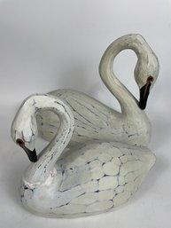 Pair Of Painted Carved Swans
