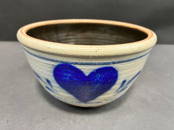 Vintage Rowe Pottery Mixing Bowl Heart Design Salt Glaze Stoneware