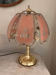 Vintage Brass Touch Lamp With Glass Paneling