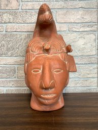 Large  Vintage Mayan Terracotta 'head Of King Pacal Of Palenque' Sculpture