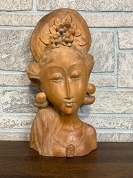 Vintage Hand Carved Wooden Bust Of Balinese Venus Goddess