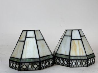 Pair Of Small Leaded Glass Lamp Shades