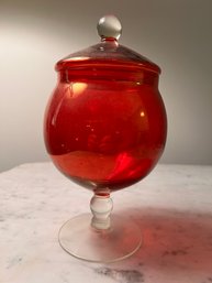 Vtg Empoli Footed Cranberry Glass Apothecary Jar