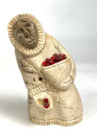 Chivly Chupak Alaska Eskimo Inuit Woman With Berries Soapstone Carving