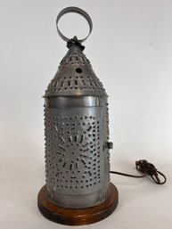 Vintage Pierced Tin Lantern Lamp Works!!