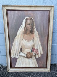 Large Vintage Portrait Of A Bride 1960s - Signed