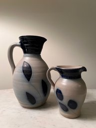 Pair Of Stoneware Pitchers With Leaf Detail