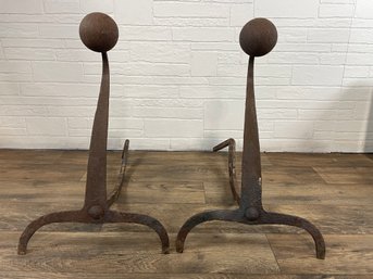 Set Of Large Antique Andirons - As Is