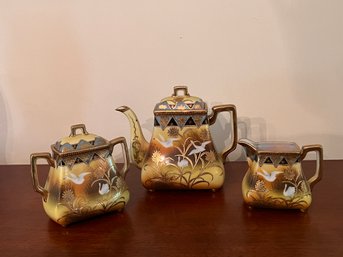 Antique Moriage Art Deco Flying Swans Tea Set