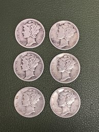 Lot Of Six Mercury Dimes (J1)