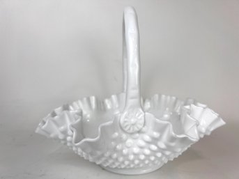 Large White Fenton Hobnail Basket