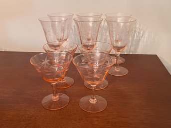 Group Of Pink Depression Glass Stemware